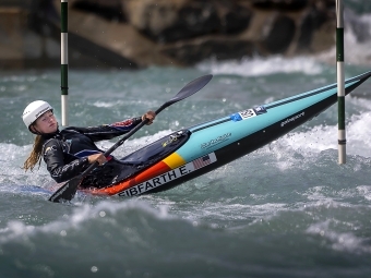 Davidson Olympian Evy Leibfarth kayaking on whitewaters