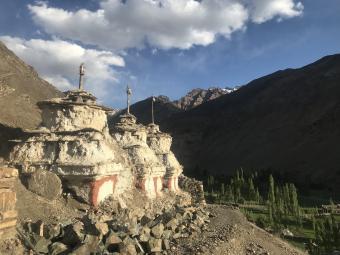 Three Buddhist stupas in rural Ladakh