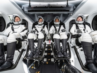 SpaceX Flight Crew in Spacesuits Inside Spacecraft