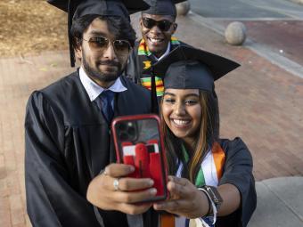 Students Take Selfie at Commencement
