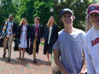 collage of photos of Davidson students smiling with friends around campus