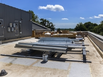 Roof of Wall Center with materials for Davidson greenhouse construction