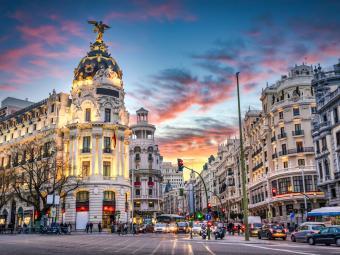 Madrid, Spain cityscape at Calle de Alcala and Gran Via