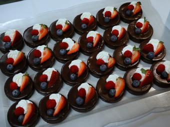 desserts tray of chocolate-doused fruits at 20th anniversary celebration