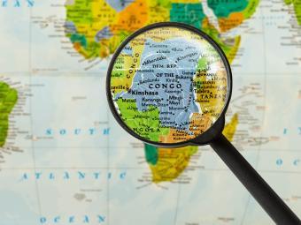 Map of Democratic Republic of the Congo in Africa through magnifying glass