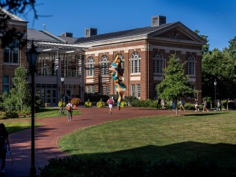 Front of Wall Center with Students and Shonibare Statue