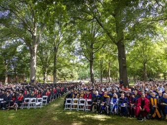 commencement lawn of students, faculty and family