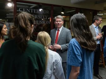 President Hicks surrounded by Davidson College Students