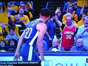 Michael Sherman at Warriors Game in Davidson Jersey