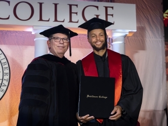 Stephen Curry receiving his diploma from Davidson College President Douglas Hicks