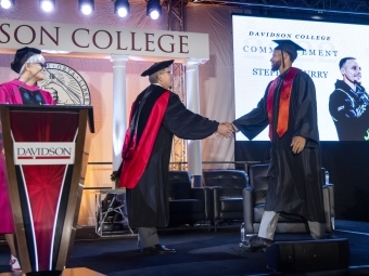 Stephen Curry receiving his diploma from Davidson College President Douglas Hicks