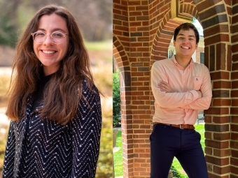 Two students smiling