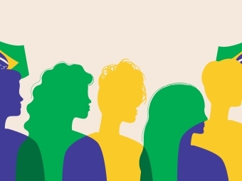 Silhouettes of Brazilians with the flag of Brazil