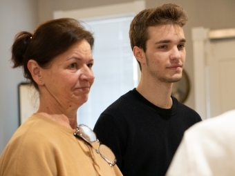 Dmytro Kurdydyk ’26 with his former childhood teacher from Ukraine, Halyna Ratushna, at Davidson.