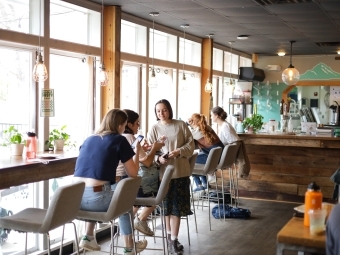 Students in on-campus coffee shop