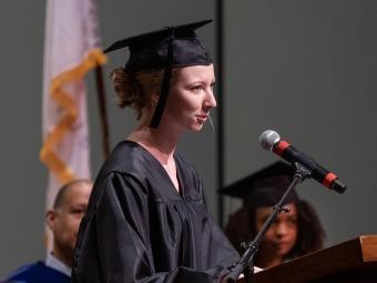 Student speaking at Convocation