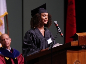 Student speaking at Convocation