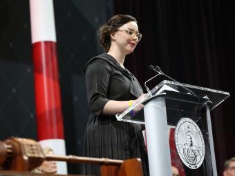 Inauguration of President Douglas Hicks 2023 - Leah Mell '19 delivers inaugural poem