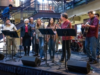 Faculty and staff performing at Block Party