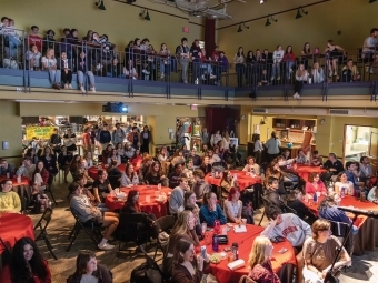 Davidson students gathering and enjoying on Inauguration Campus Block Party 