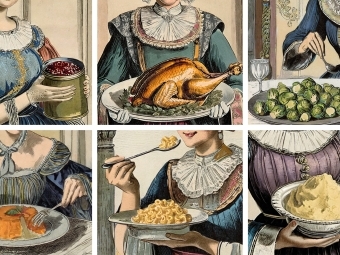 Thanksgiving was designed to demonstrate Americans’ rural simplicity. Images generated using Adobe Firefly.