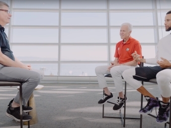 Screenshot of Leadership video with Stephen Curry ’10, former Men’s Head Basketball Coach Bob McKillop and Davidson College President Doug Hicks ’90 