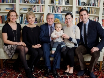 he Alvarez Family on campus to meet with their scholarship recipients. (l-r) Malú Alvarez '02, Malú Alvarez, Carlos Alvarez holding baby Charlie, Charlie's mom Carla Alvarez Brozovich and John Brozovich