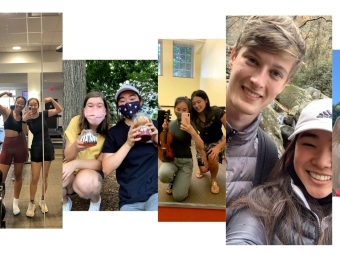 a compilation of photos of young people smiling on a college campus