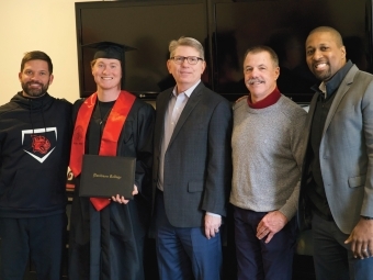 Nolan Devos with Athletics Leadership, Baseball Head Coaches and Doug Hicks