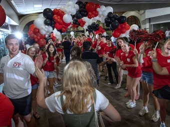 Students forming a tunnel