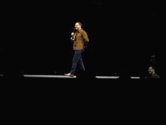 Joe Zimmerman on stage during standup routine