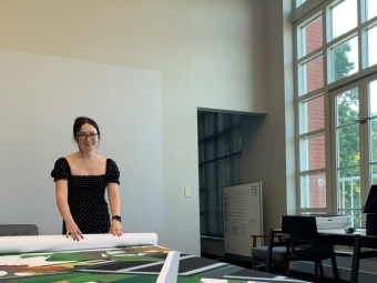Printing wallpaper in the VAC 212 computer lab for Professor Joelle Dietrick’s project about extinct plants and sustainable homes by women architects.