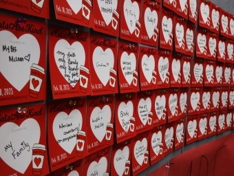 a wall of cards with hearts 