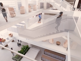 Interior rendering of the George Lawrence Abernethy Library