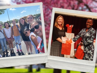 two polaroids over a spring campus beauty picture