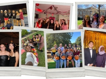 a collection of polaroids of students smiling