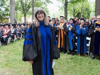 Shirleen Campbell, Professor of English & Educational Studies and Director of the College Writing Program winning an award at Commencement Ceremony