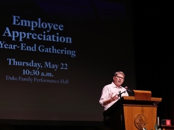 President Doug Hicks ’90 thanked and congratulated employees on a successful academic year during the Employee Appreciation event