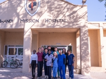 Davidson College students and hospital staff at Mwandi Mission Hospital in Zambia