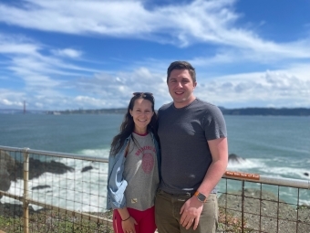 Lauren with her partner Cosmo Wolfe in Marin, overlooking San Francisco