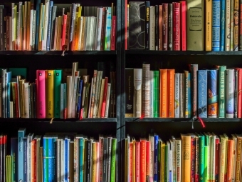 colorful books on a shelf