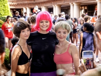 Students posing in wigs before running the race