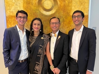 Ameesha and Kashyap Kansupada with their sons, Cabir and Jeevun dressed for a celebration