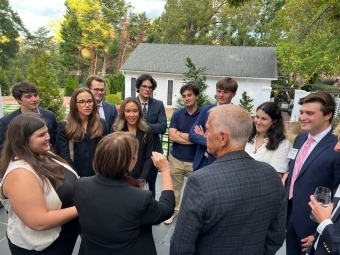 U.S. Senators Thom Tillis and Amy Klobuchar speaking to students at Davidson College