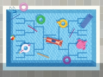 an illustration of someone lounging in a pool
