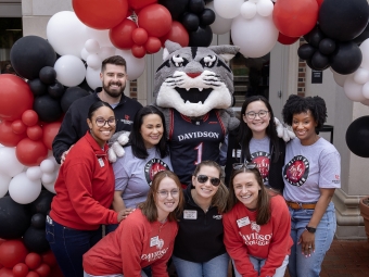 All In for Davidson 2026 Students and Roary under balloon arch