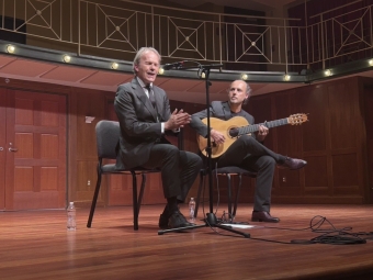 Flamenco cantaor David Pino and guitarist Guillermo Guillén on stage at Davidson College