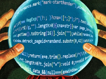 Illustration of a crystal ball filled with programmer code