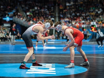 wrestler Anderson Heap ’28 during his title match at the Southern Conference (SoCon) Championships March 7