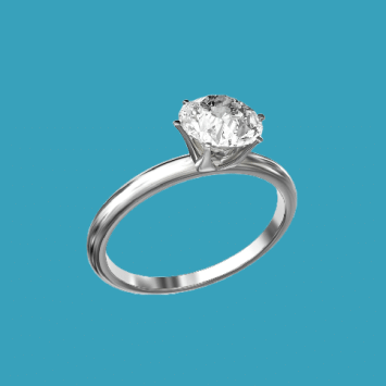 A silver ring with solitaire diamond on blue background